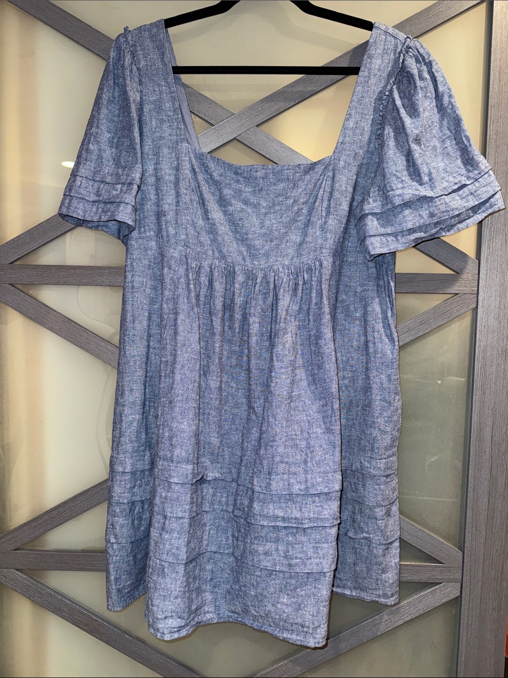 Draper James Blue Chambray Peasant Dress Top